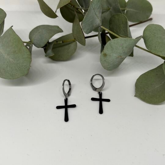 Cross Black Earrings