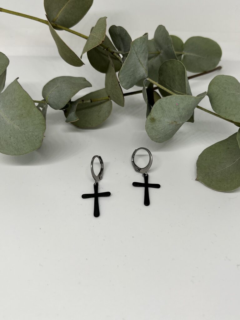 Cross Black Earrings