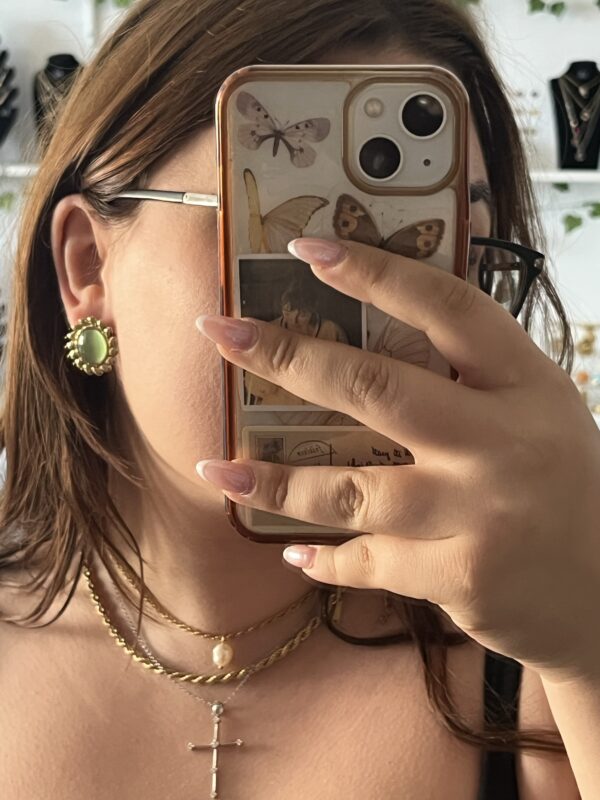 Green Cat Eye Earrings - Image 2