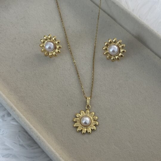 Pearl Flower Necklace and Earrings
