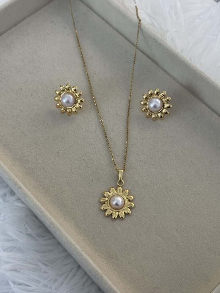 Pearl Flower Necklace and Earrings