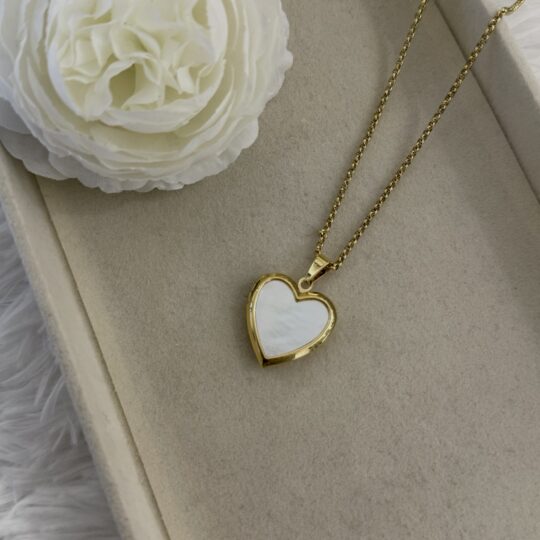 White Heart Locket Necklace