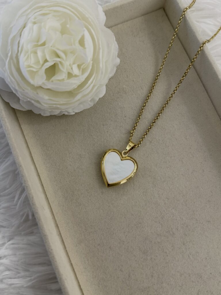 White Heart Locket Necklace